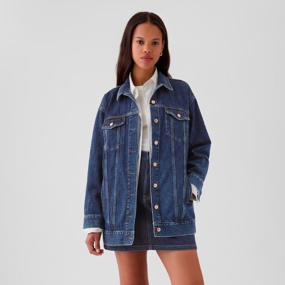 GAP Jackets & Blazers - GAP OVERSIZED ICON DEMIN JACKET SZ PETITE LARGE IN MEDIUM BLUE INDIGO